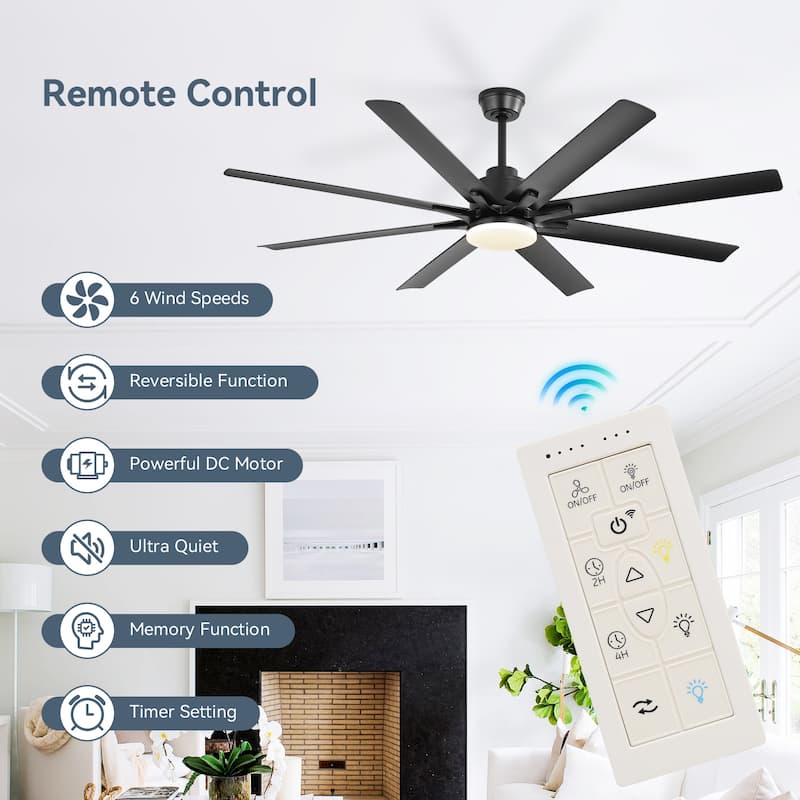 42“/52"/60"/48" Noiseless Walnut Wood Ceiling Fan with Remote Control, Integrated Light Optional