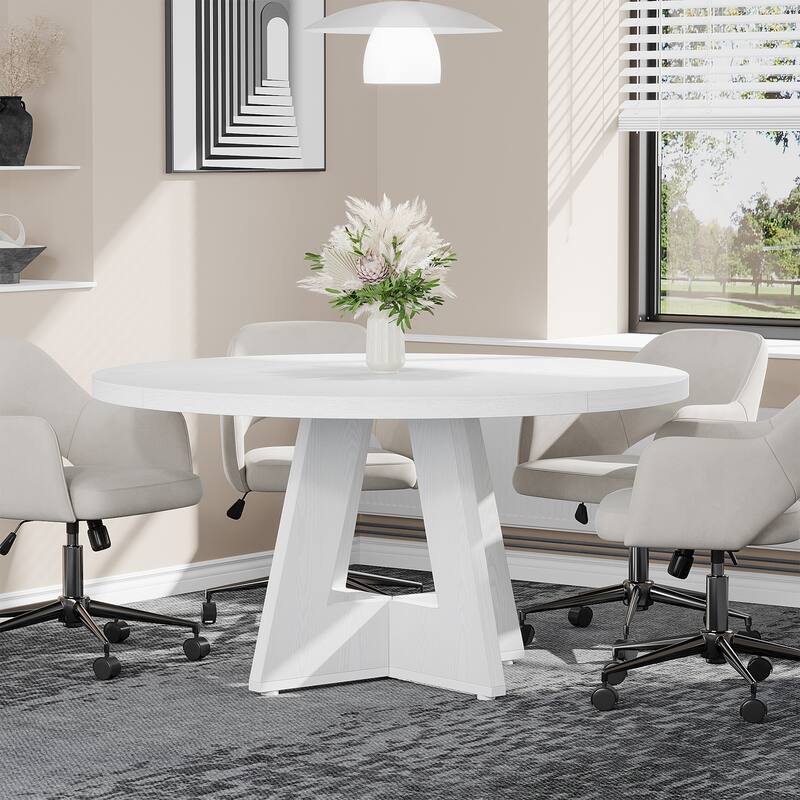 47-inch Round Conference Table for 4-6 People, Wooden Meeting Room Table - White