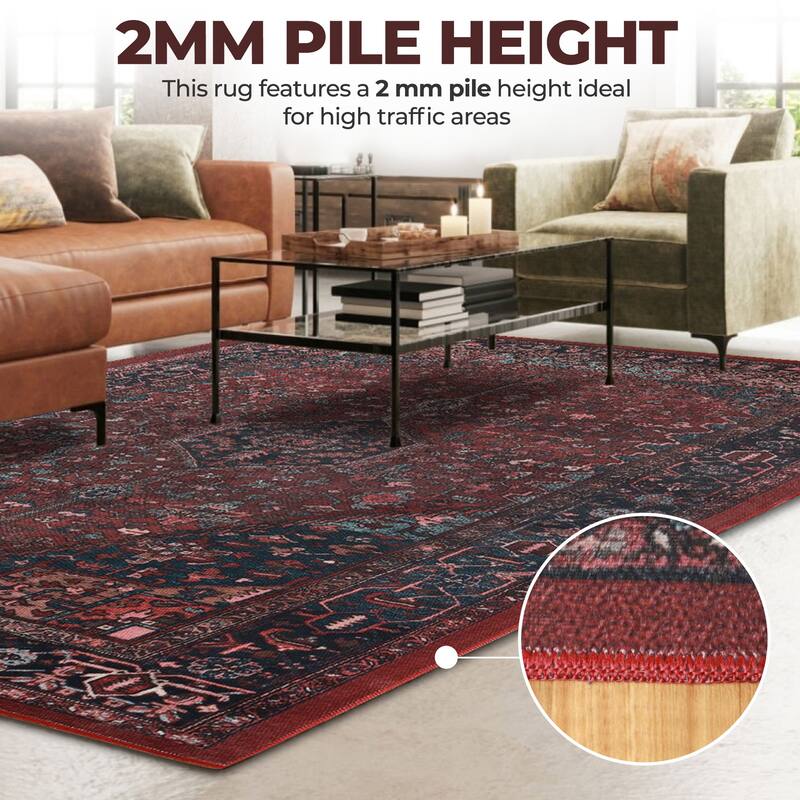 Superior Cardinal Vintage Machine Washable Indoor Area Rug or Runner