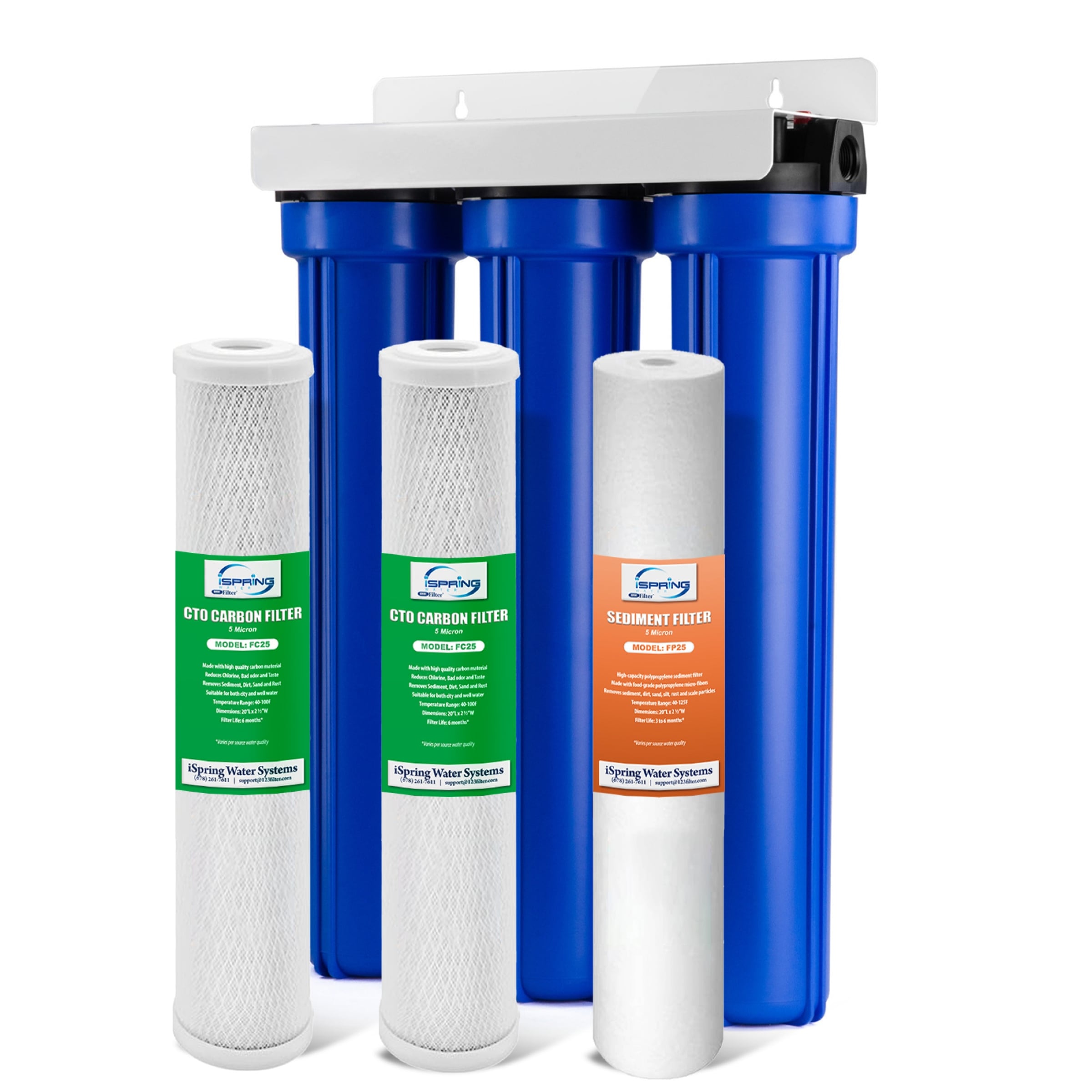 2-stage Sediment/GAC Whole House Water Filter 20x 2.5 Blue/Clear Filter  Housings with Ball Valve.