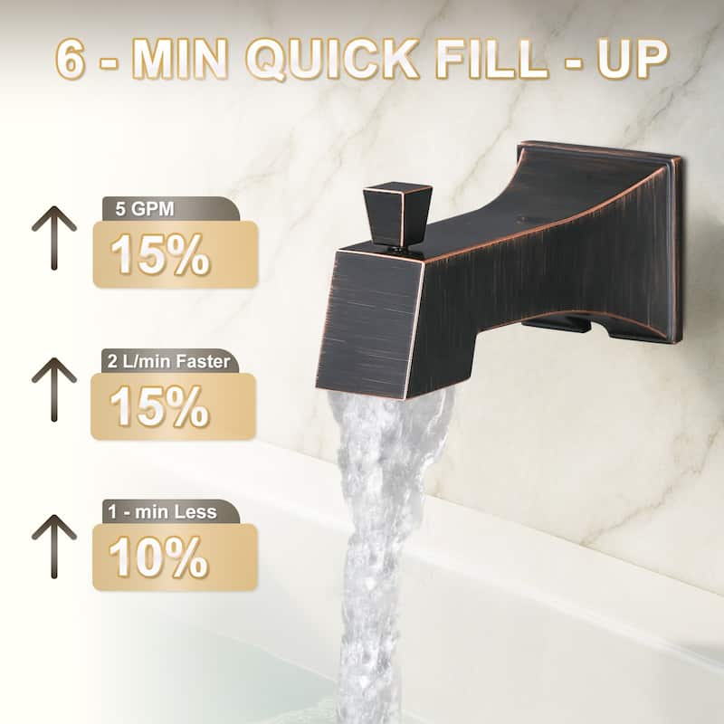 WOWOW Integrated Diverter Square Bathtub Spout in Modern
