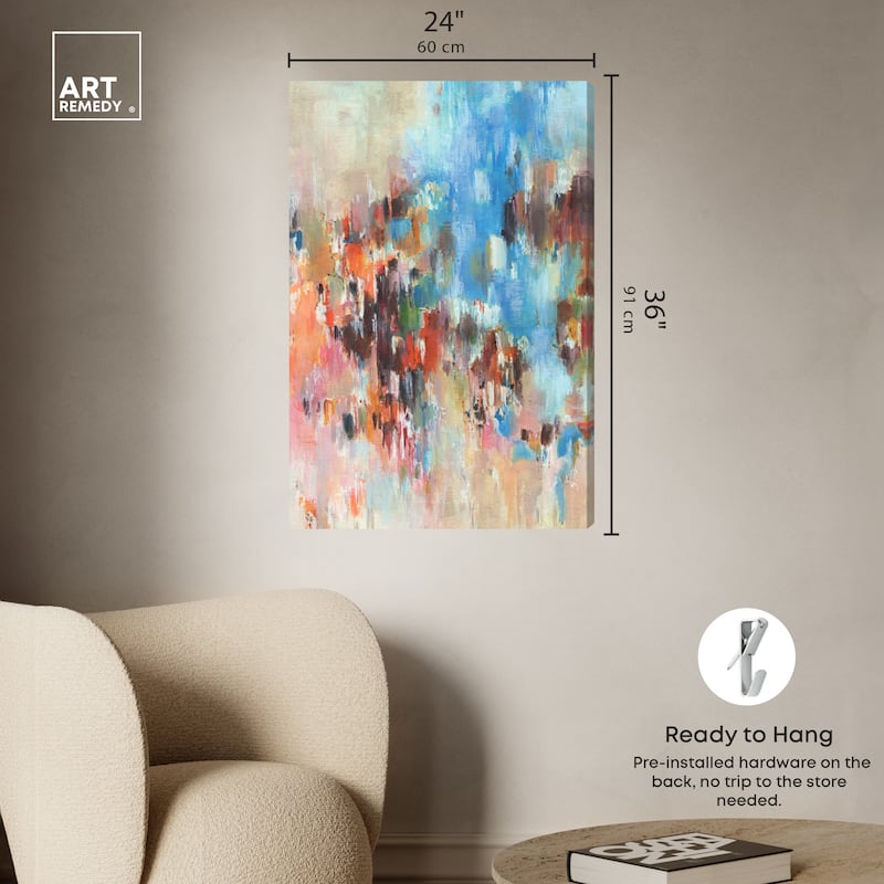 Art Remedy Lovely Feeling Gallery Wrapped Blue Abstract 1 Piece Canvas Wall Art