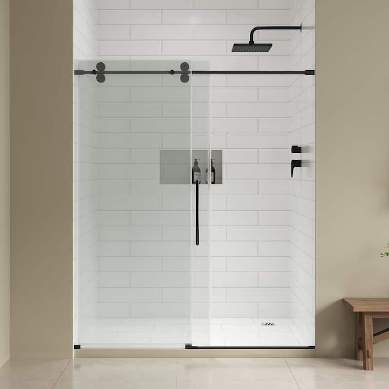 Reva Frameless Sliding Clear Alcove Shower Door Black