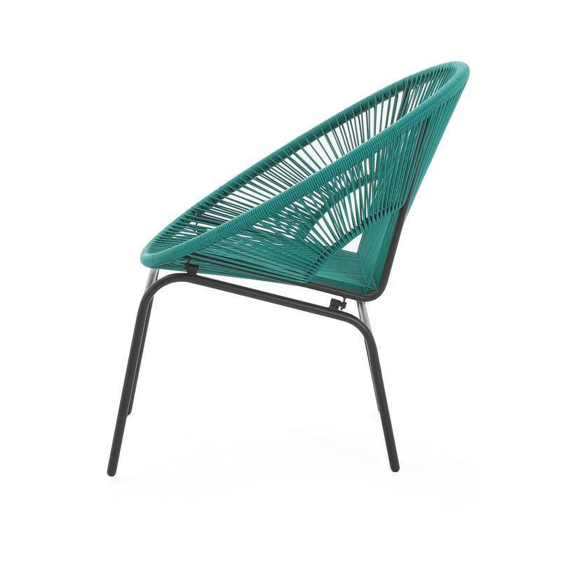 Roomfitters Nusa Outdoor Woven Wicker Patio Chair with Iron Legs, Modern Round Basket Seat, Set of 2 - Set of 2