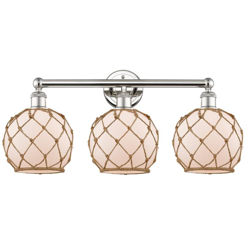 Innovations Lighting Endless Possibilities Edison - Farmhouse Rope - 3 Light 26" Bath Vanity Light - White Glass with Brown Rope/Polished Nickel