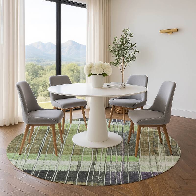 Premium Washable Super Soft Global Stripes Mayfield Rug - Aloe - 8' x 8'