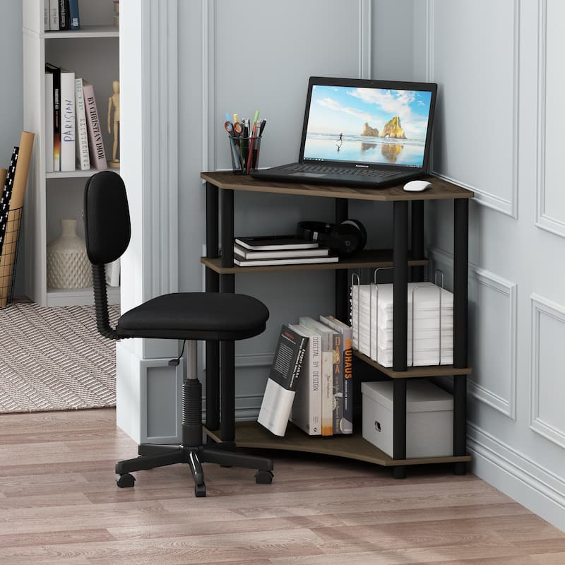Furinno Turn-N-Tube Space Saving Corner Desk with Shelves
