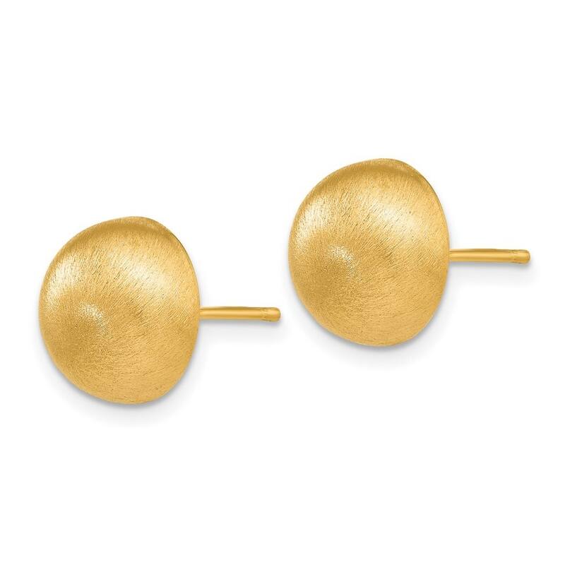 Curata 14k Yellow Gold Hollow Satin Half Ball Post Earrings - 10.5x10.5mm