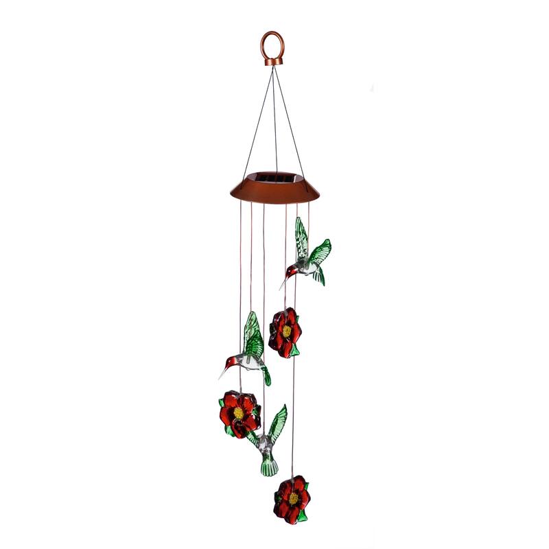 26 in. Hummingbird and Red Flower Color-Changing Solar Mobile