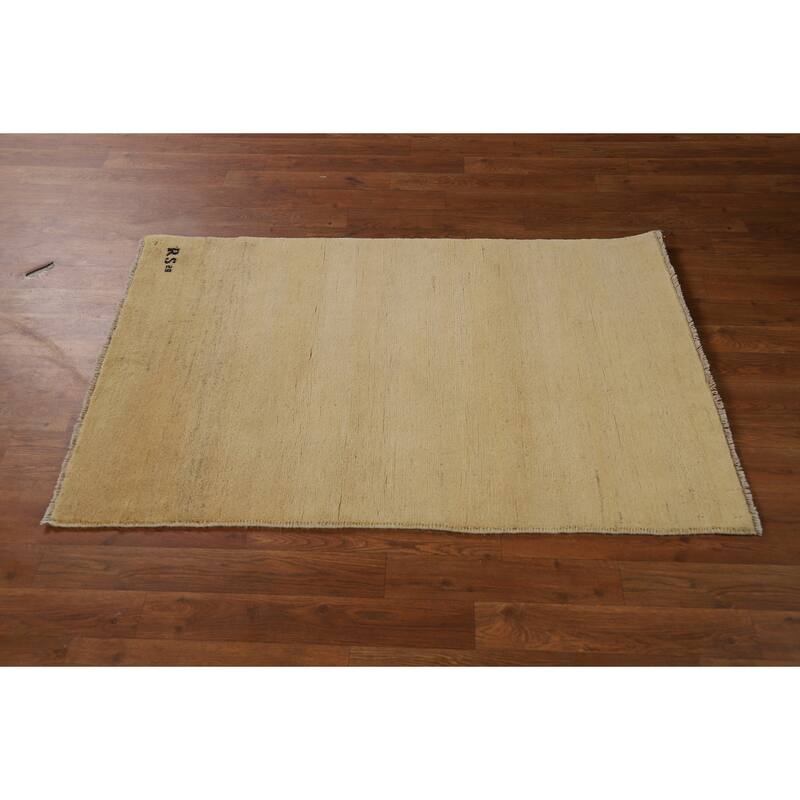 Modern Gabbeh Oriental Rug Handmade Beige Accent Wool Carpet - 2'9"x 4'2"