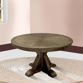 Round Solid Wood Dining Table with Pedestal Base, Light Oak Brown - Bed ...