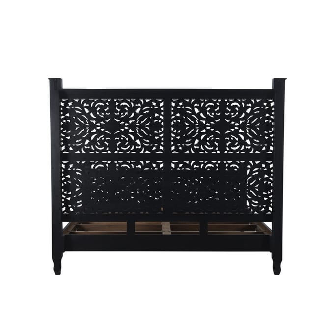 HomeRoots Carved Solid Wood King Black Bed