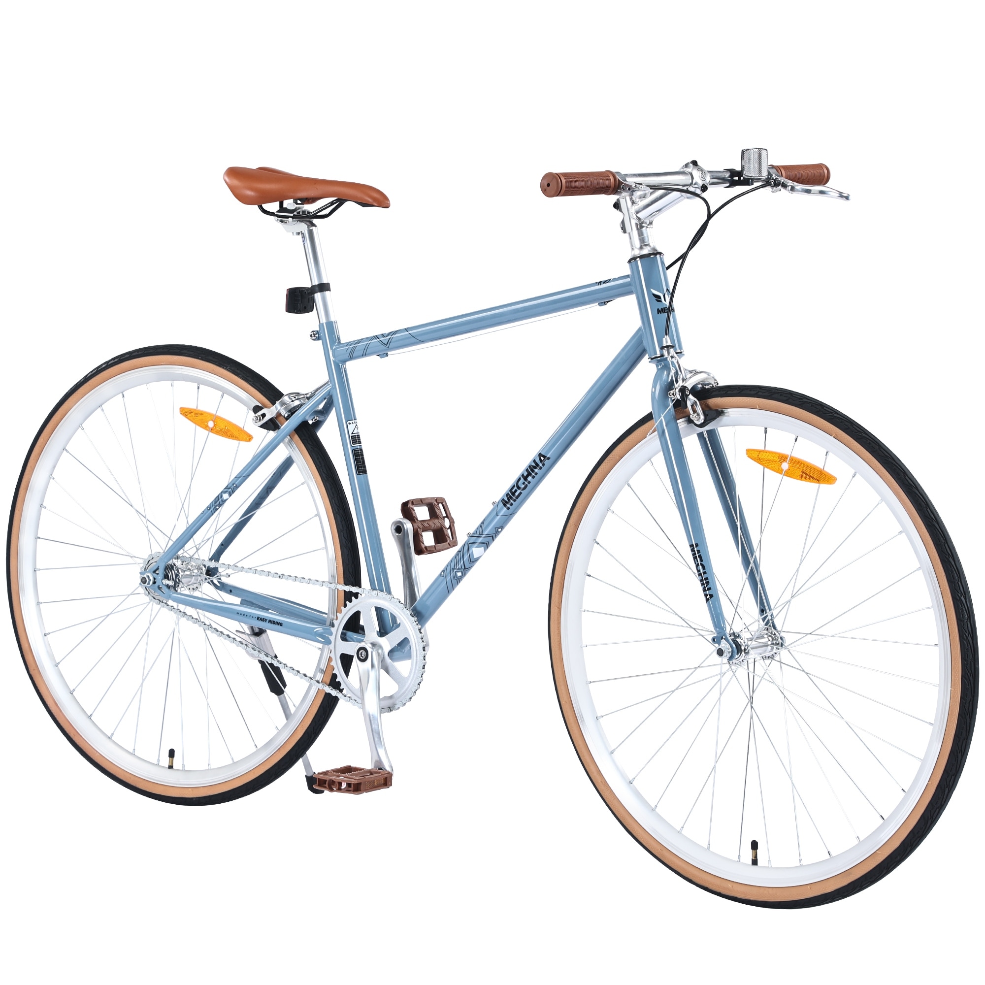 Single-Speed 700C Road Bike for Men and Women, Retro Style Steel Frame with Caliper Brakes