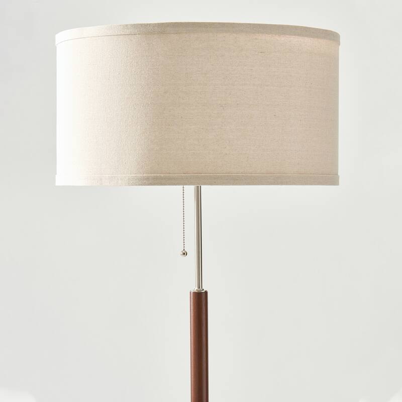 Brightech Carter 65 in. Walnut Brown Mid-Century Modern LED Super Bright Floor Lamp with Beige Fabric Drum Shade