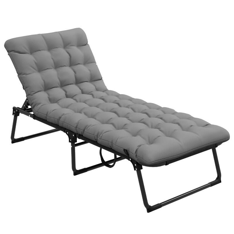 Outsunny Outdoor Chaise, Adjustable Folding Chaise Lounge with 4-position Backrest, Magazine Pocket, Removable Head Pillow