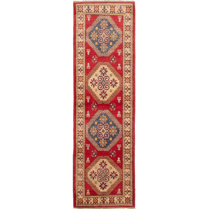 ECARPETGALLERY Hand-knotted Finest Gazni Cream, Burgundy Wool Rug - 2'7 x 9'0 - 2'7 x 9'0 - Burgundy/Cream