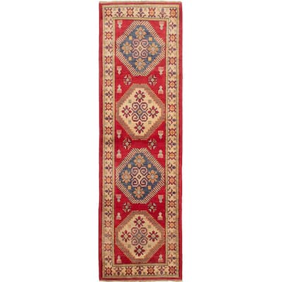 ECARPETGALLERY Hand-knotted Finest Gazni Cream, Burgundy Wool Rug - 2'7 x 9'0