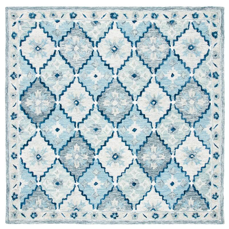 SAFAVIEH Handmade Suzani Anitra Floral Trellis Wool Rug - 6' Square - Blue/Grey