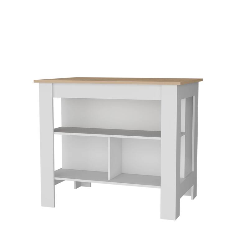 Modern Mahogany and White Kitchen Island, 3 Open Shelves for Easy Access and Storage