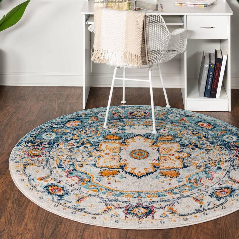 Transitional Anavine Collection Area Rug - 7'10" Round - Teal