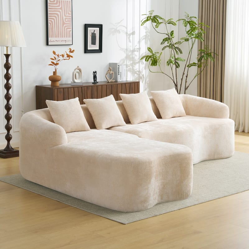 Full Compression L-Shape Chenille Sectional Sofa with Curved Chaise