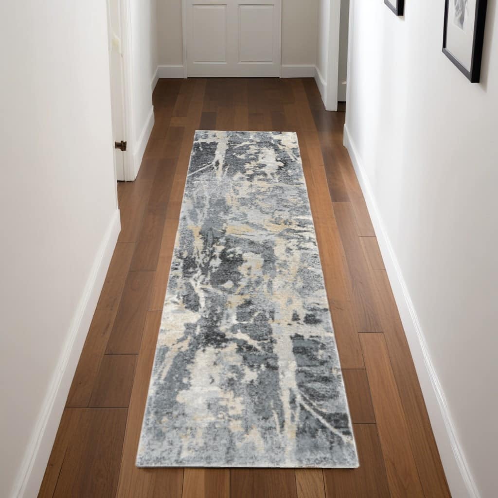 Hoko Power Loomed Distressed Abstract Modern Stain Resistant Soft Area Rug By HomeRoots - 90' X '26' X '0.75