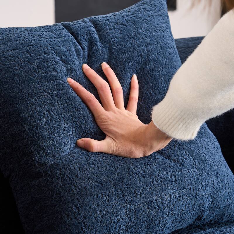 Chenille Deep Seat Loveseat Sofa, Full Compression Sponge Curved Loveseat Sofa, Cloud Floor Couch with 3 Pillows