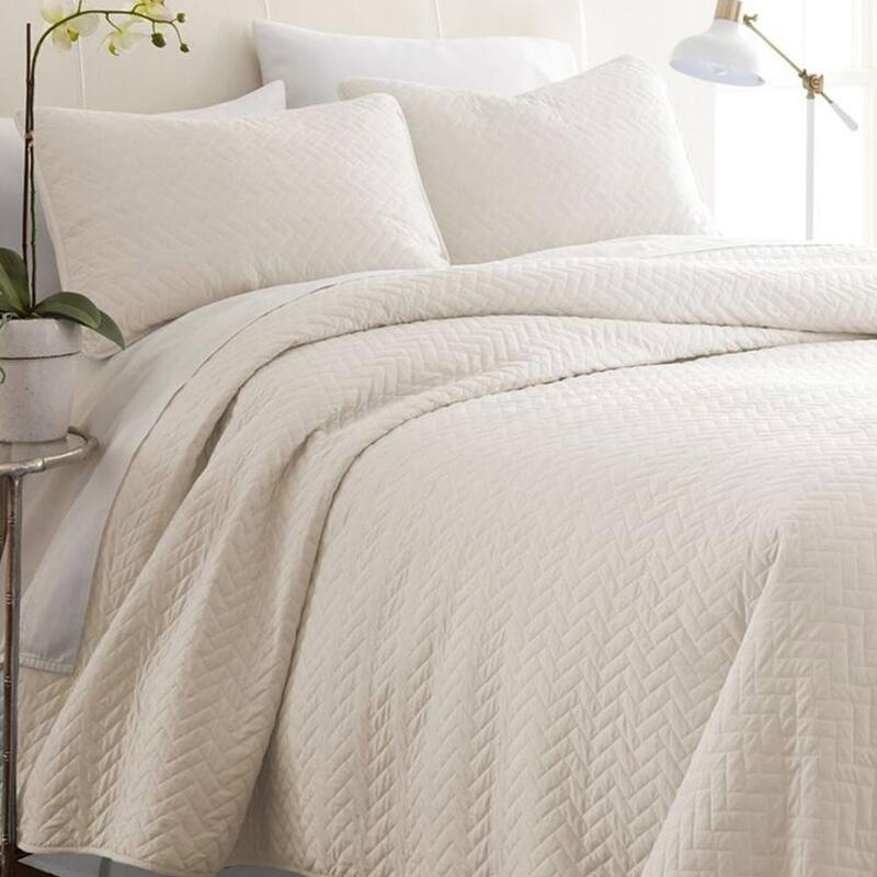 3pc King/Cal King Quilted Coverlet Set Softest Herring Ivory