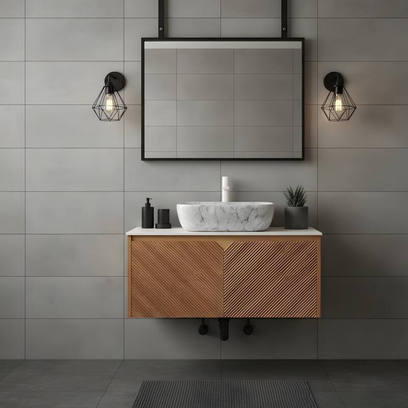 Wall-mounted Bathroom Vanity with Rectangular Vessel Basin