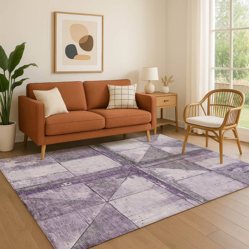 Premium Washable Super Soft Contemporary Geo Mayfield Rug - Purple - 5' x 7'6"