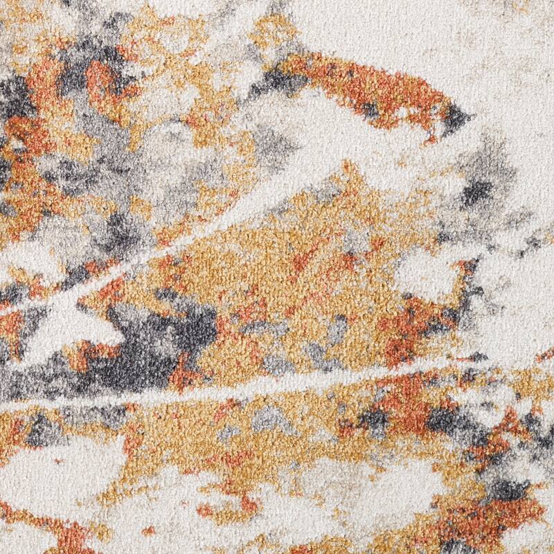 Avant Ivory and Orange Abstract Power-Loom Area Rug 2' x 3'