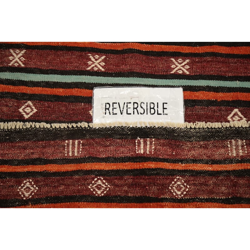 Hand Woven Oriental 100% Wool Carpet Southwestern Tribal Red Kilim Runner Rug - 8' 4'' X 3' 3''