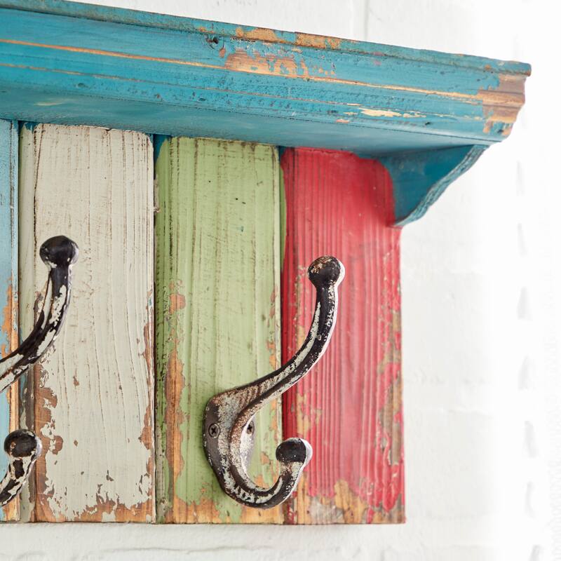 Multi Colored Wood 10 Hangers Wall Hook - 35 x 5 x 9