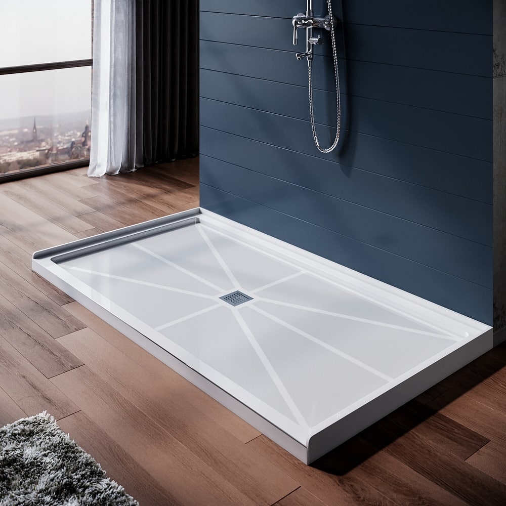 Elegant Rectangular SMC Shower Base Center Drain Single Threshold Anti-slip Shower Pan 60" L x 32" W x 4" H - 60" x 32" x 4"