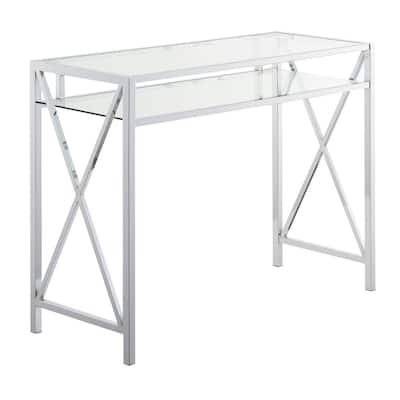 42 Inch Desk with Glass Top - Modern Home Office Computer Writing Desk with Shelf