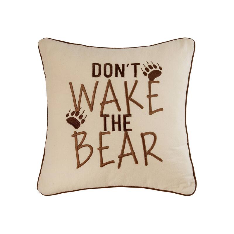 18" x 18" Bear Paws "Don't Wake The Bear" Embroidered Accent Pillow