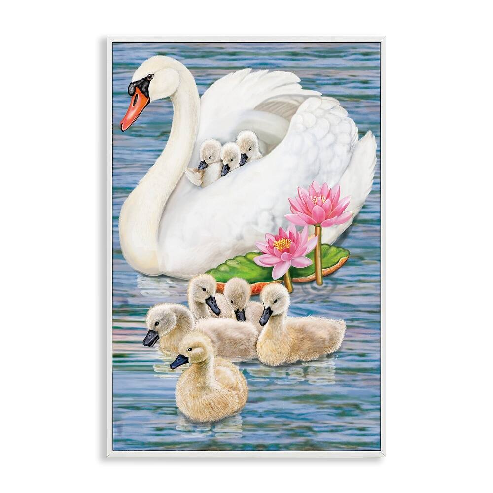 Stupell Swan Family & Lotus Flowers Framed Giclee Art Design By Rosiland Solomon