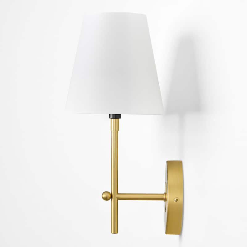 CO-Z 1-Light Plug-In/Hardwired Wall Lamp Bathroom Vanity Light with White Fabric Shade