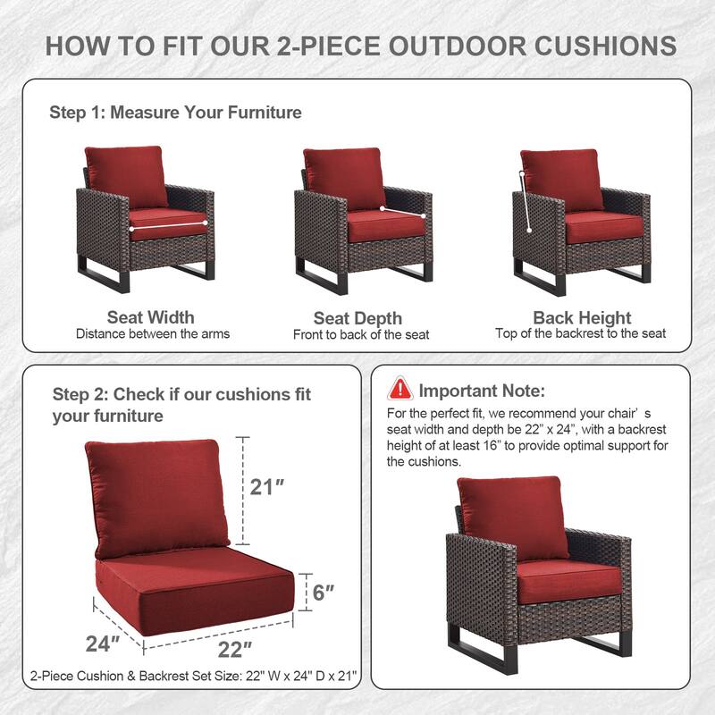 Gymojoy 24"x22"x6" Patio Thick Cushions & Pillows Set - Deep Seat Indoor/Outdoor Water & Fade Resistant