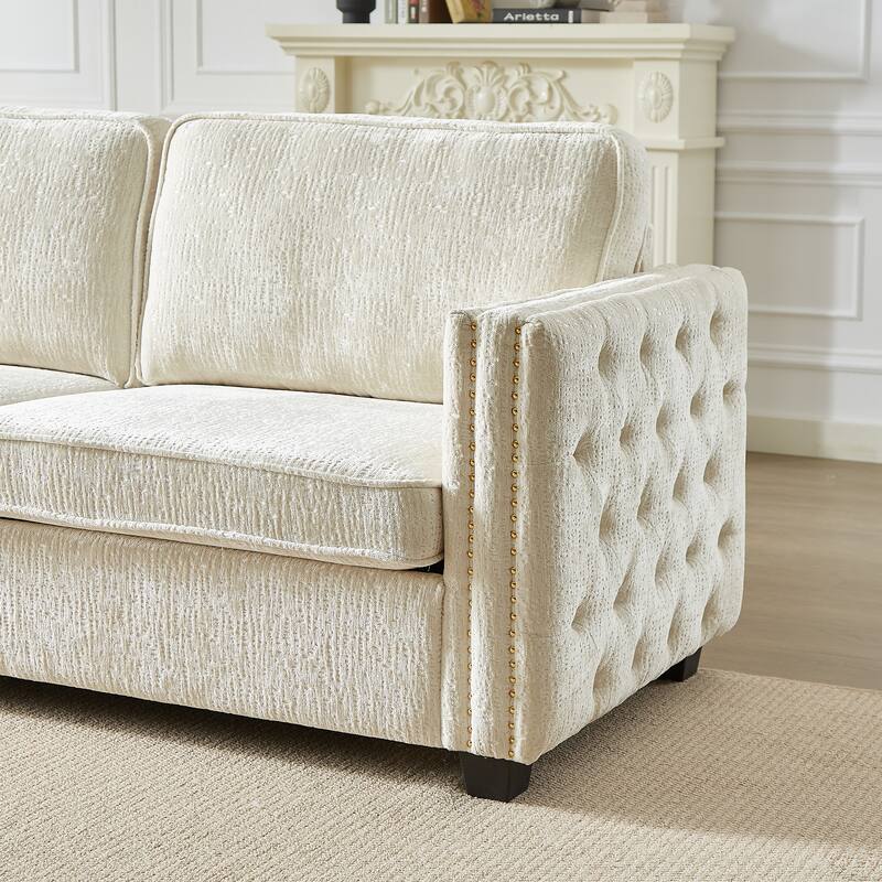 Convertible Couch with Pull-Out Sleeper Sofa Bed, Sturdy Frame, and Memory Foam Mattress