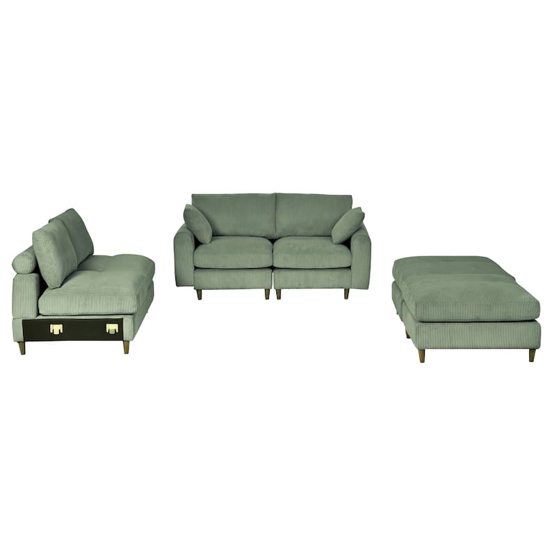Roomfitters Modern Corduroy Modular Sectional Sofa, U-Shaped Convertible 6-Seat Sofa Set with Footstool and Pillows, Olive Green