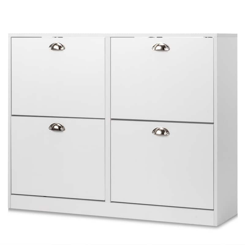 White Shoe Cabinet with 8 Large Drawers and Adjustable Storage Rack for Entryway and Hallway - 40.16”W x 9.84”D x 30.91”H