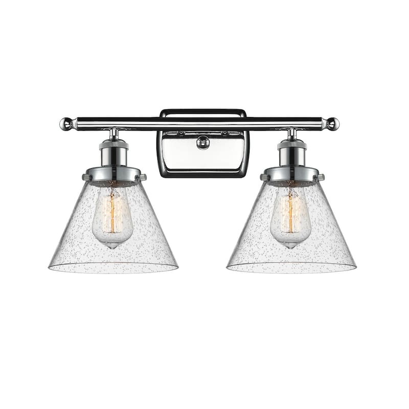 Innovations Lighting Large Cone 2 Light 16" Wide Vanity Light - Polished Chrome / Seedy