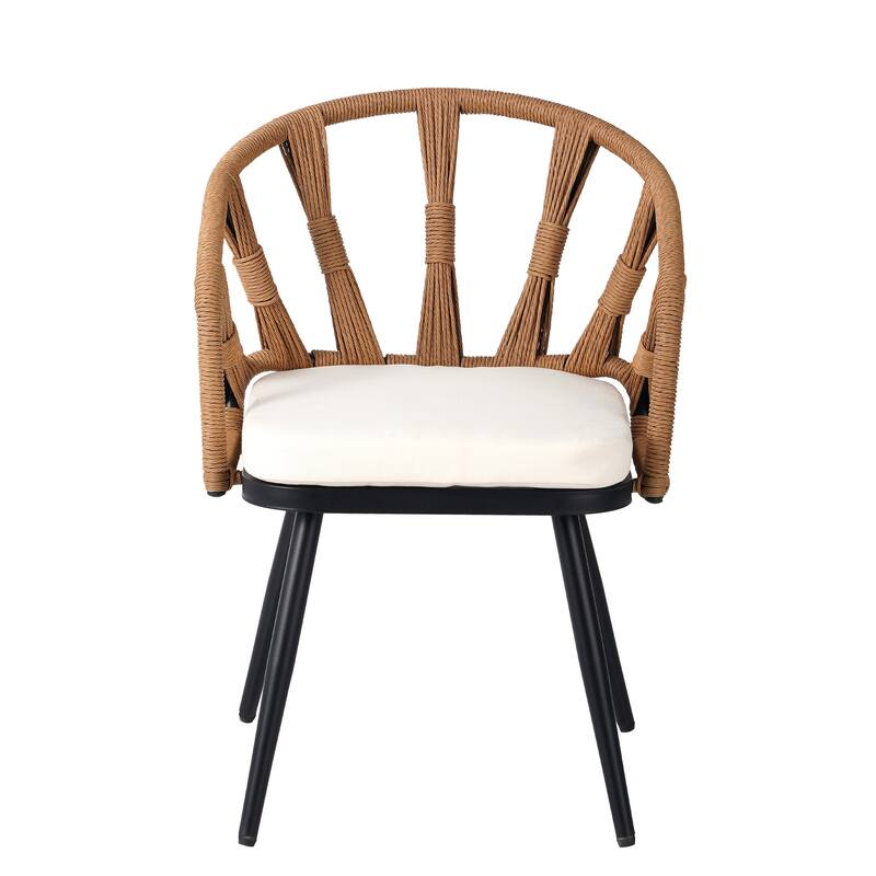 Modern Outdoor Furniture Set, 5 Piece Iron Patio Dining Table and Chair Set, Include 4 PE Rattan Chairs and Plastic Wood Table