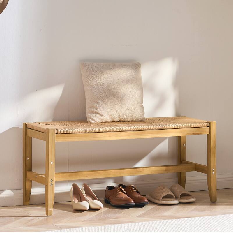 Woven Rattan Bench for Entryway Living Room or Bedroom Furniture - 40.0 x 15.0 x 17.9in
