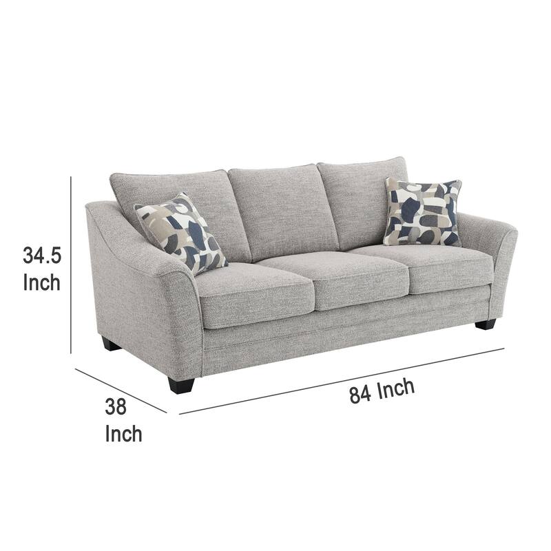 Kito Sofa, 84 Inch Modern Light Gray Fabric, 2 Accent Throw Pillows