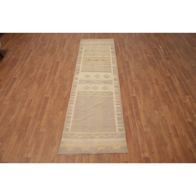 Hand Woven Oriental 100% Wool Carpet Southwestern Tribal Multi-Colored Kilim Runner Rug - 9' 6'' X 2' 7''