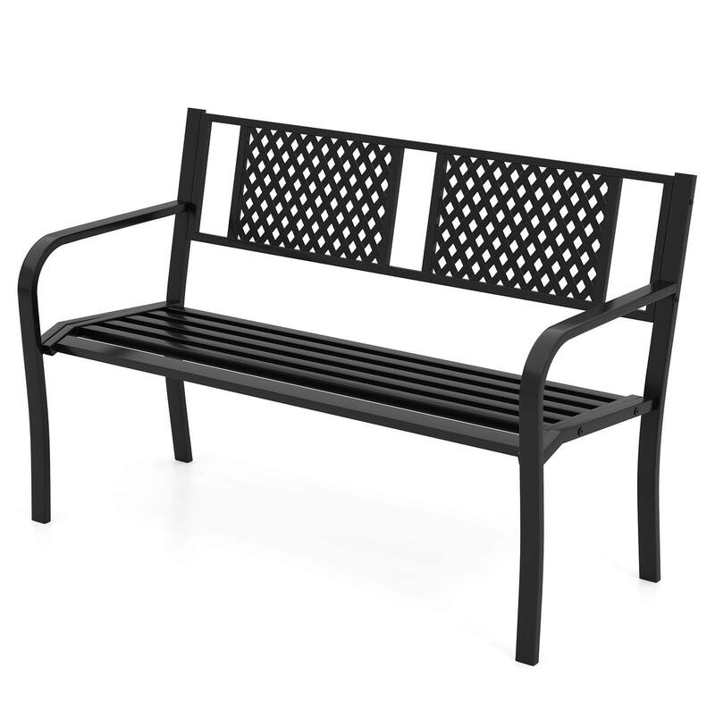 Costway Outdoor Bench 50 Inches Garden Bench with Patterned Backrest