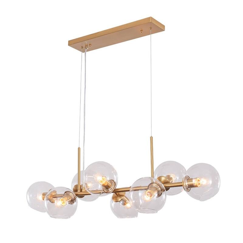 Modern 8-light Glass Globe Linear Chandelier - Brass Black