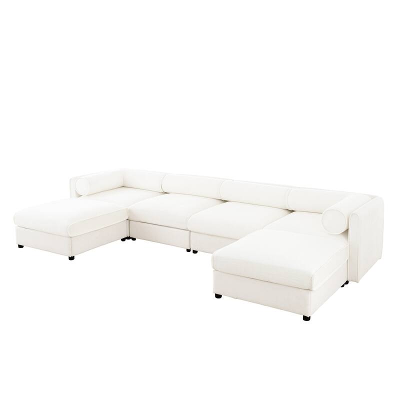 Modern 6-Piece U-Shaped Modular Sofa with Storage & 2 Storage Ottoman